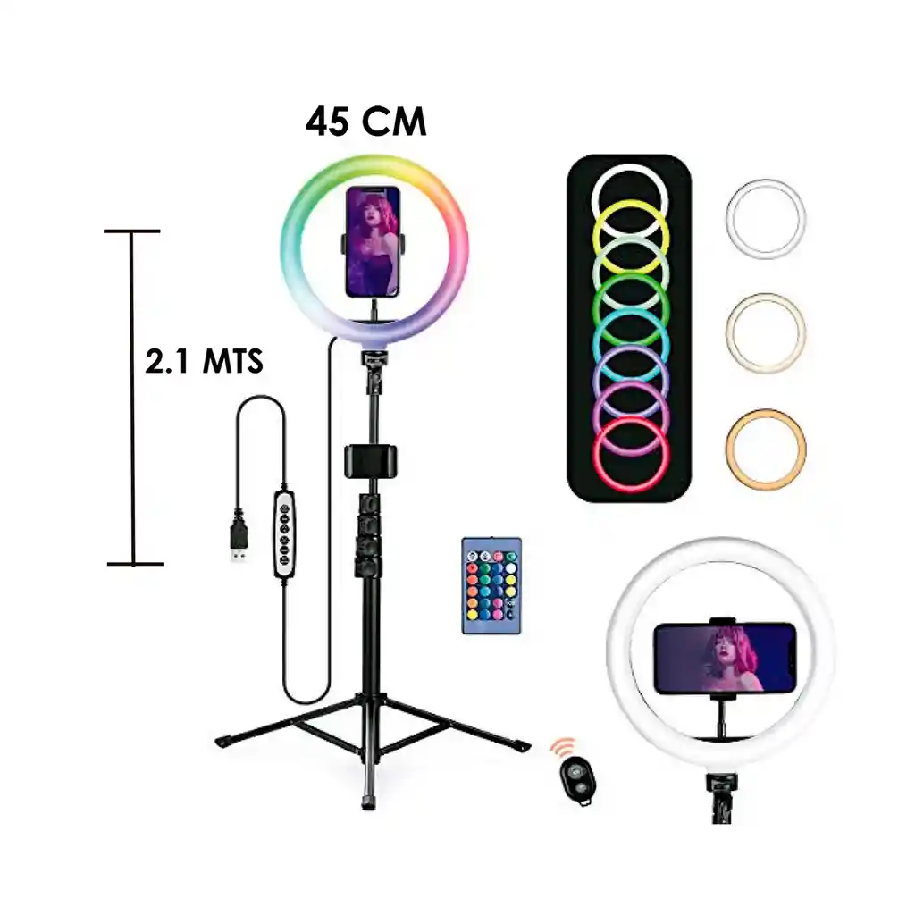 Aro De Luz Multicolor Con Tripode Selfie 45cm Rgb45