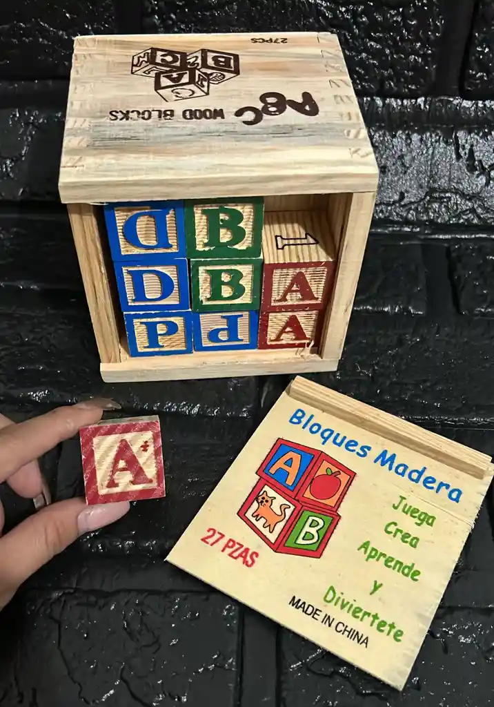 Abecedario Bloques Madera Juego Didactico X27 Piezas