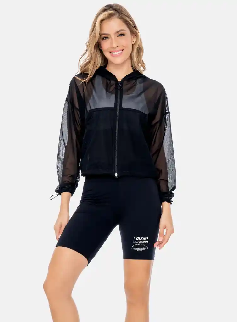 Chaqueta Deportiva Mujer Con Chompa En Tela Semi Transparente Con Cordón Talla S - M
