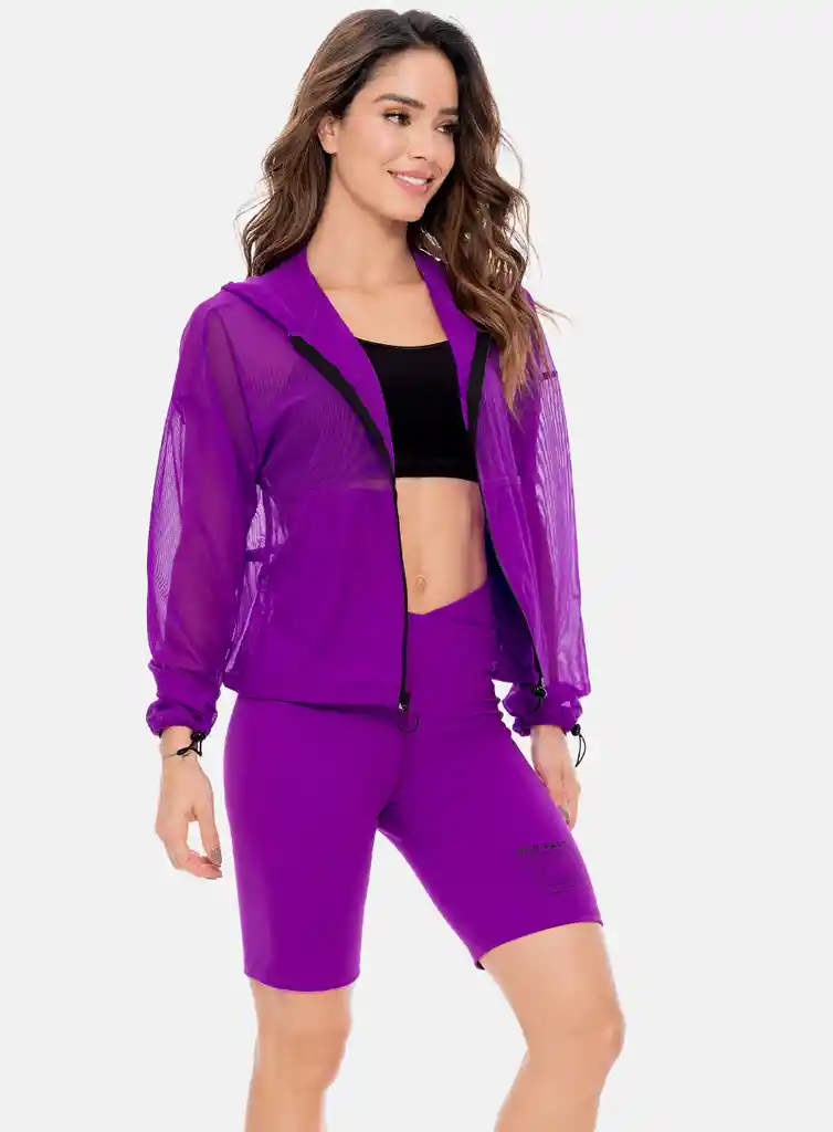 Chaqueta Deportiva Mujer Con Chompa En Tela Semi Transparente Con Cordón Talla S - M