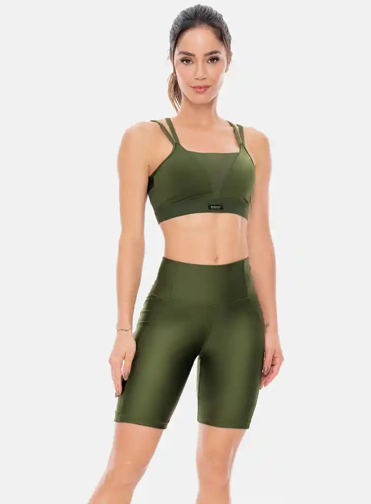 Top Deportivo Mujer Con Elástico Expuesto Tela Efecto Brillante Talla S - M