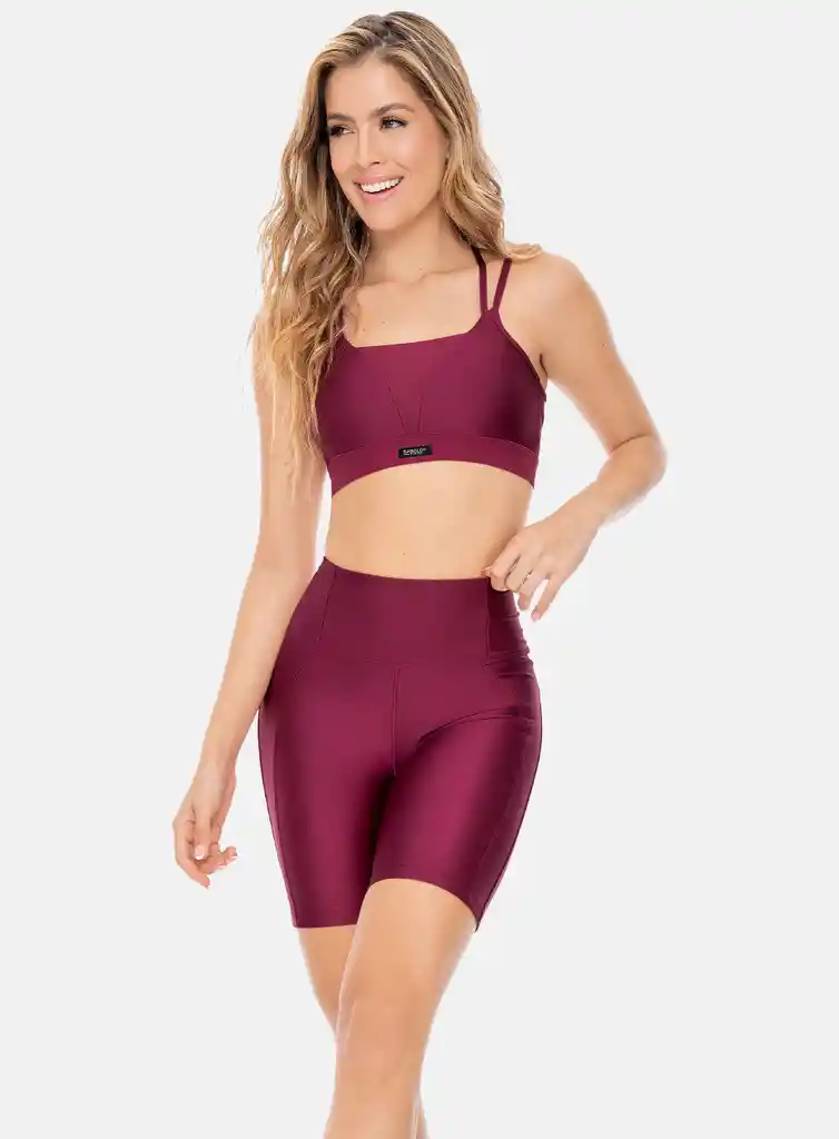 Top Deportivo Mujer Con Elástico Expuesto Tela Efecto Brillante Talla S - M