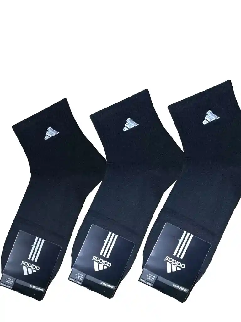 3 Pares De Medias Media Caña Deportiva Única Talla Calcetín Color Negro Tipo Adidas Calcetin Estirable