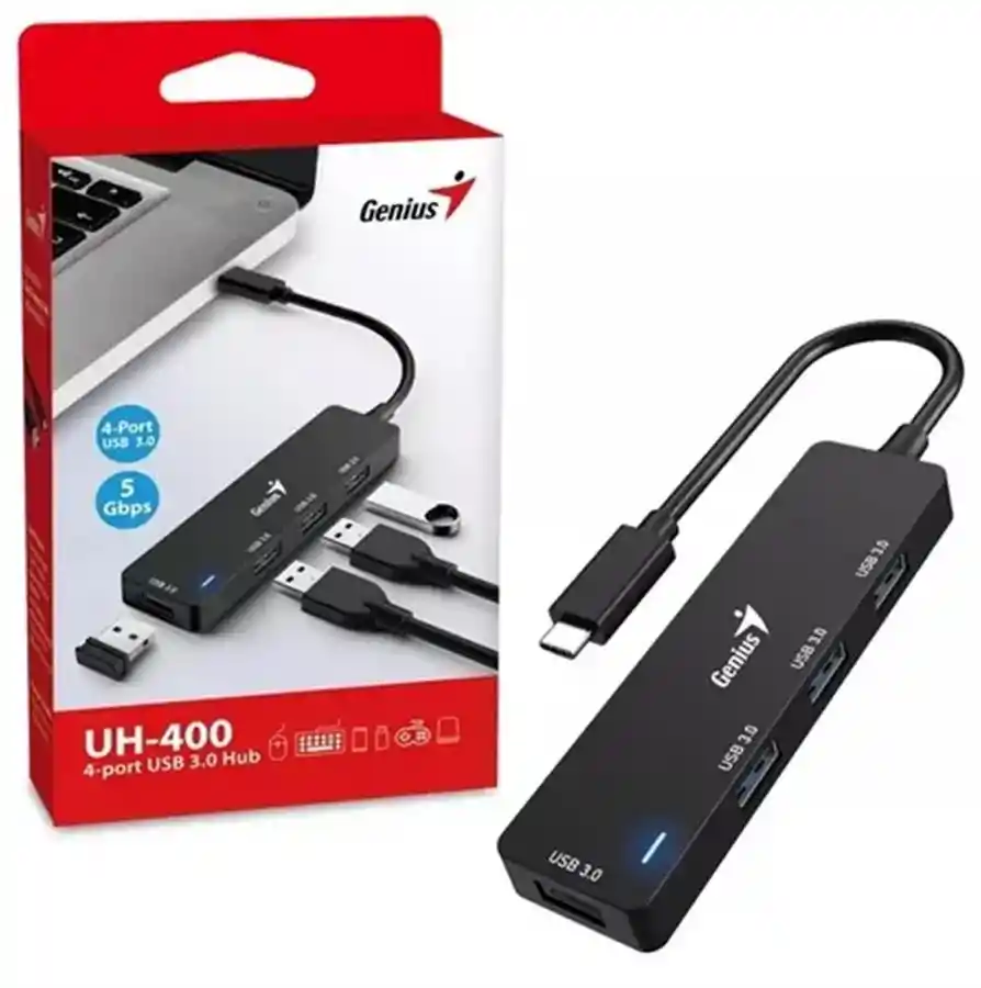 Hub Usb 3.0 Uh-400 Genius / 4 Puertos Usb 3.0 Reales-windows- Mac - Android