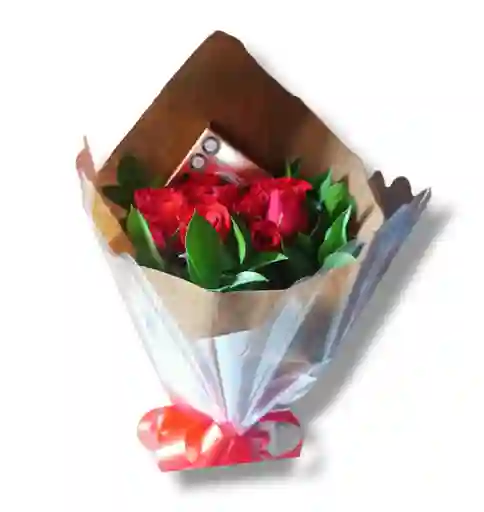 12 Rosas Y Chocolates En Bouquet