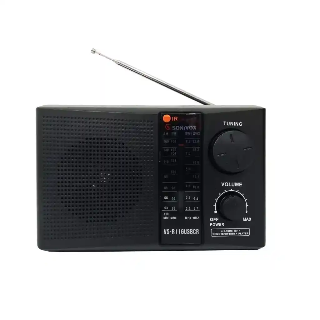 Radio Portatil Sonivox Vs-r116 Usb Sd 4 Bandas Am Fm Sw1 Sw2 110v/220v