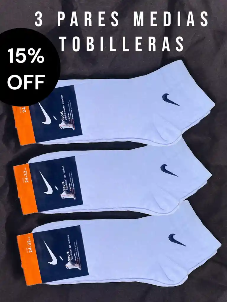 3 Pares De Medias Tobilleras Blanca Tipo Nike Deportivas Tobilleras, Calcetines Blancos Talla Única Estirables