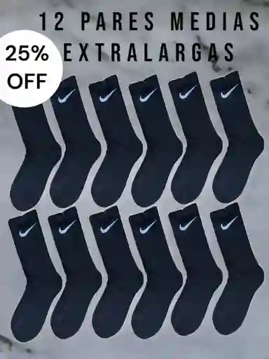 12 Pares Medias Extra Larga, Única Talla Color Negro, Tipo Nike, Calcetín Extralarga Extralarga, Medias Deportivas