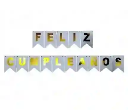 Feliz Cumpleaños Guirnalda Letrero Grande 20 X 16 Cm Plateado