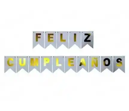 Feliz Cumpleaños Guirnalda Letrero Grande 20 X 16 Cm Plateado