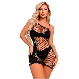 Vestido Malla Negro Con Brillantes
