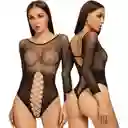 Lenceria Encaje Body Manga Larga En Malla Erotica Flexible