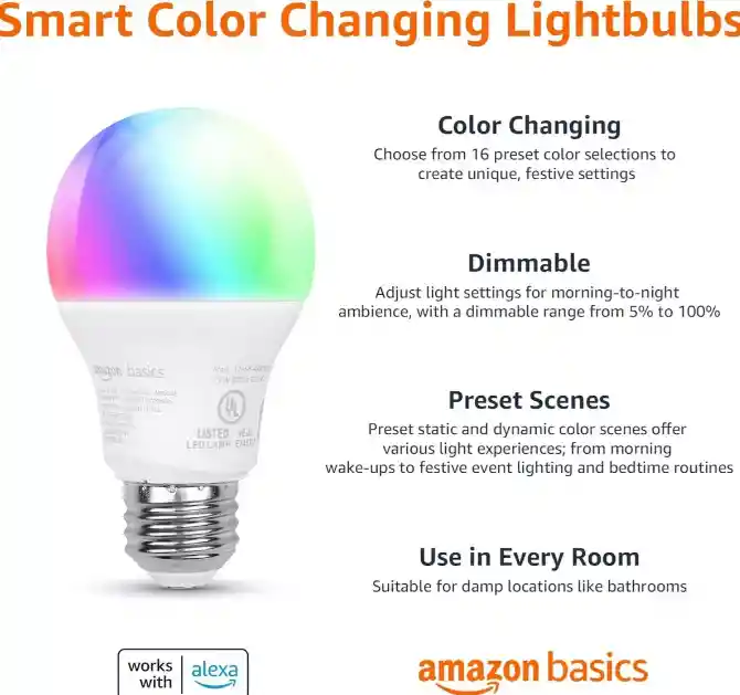 Amazon Bombillo Inteligente Basics Luz Led Multicolor Alexa