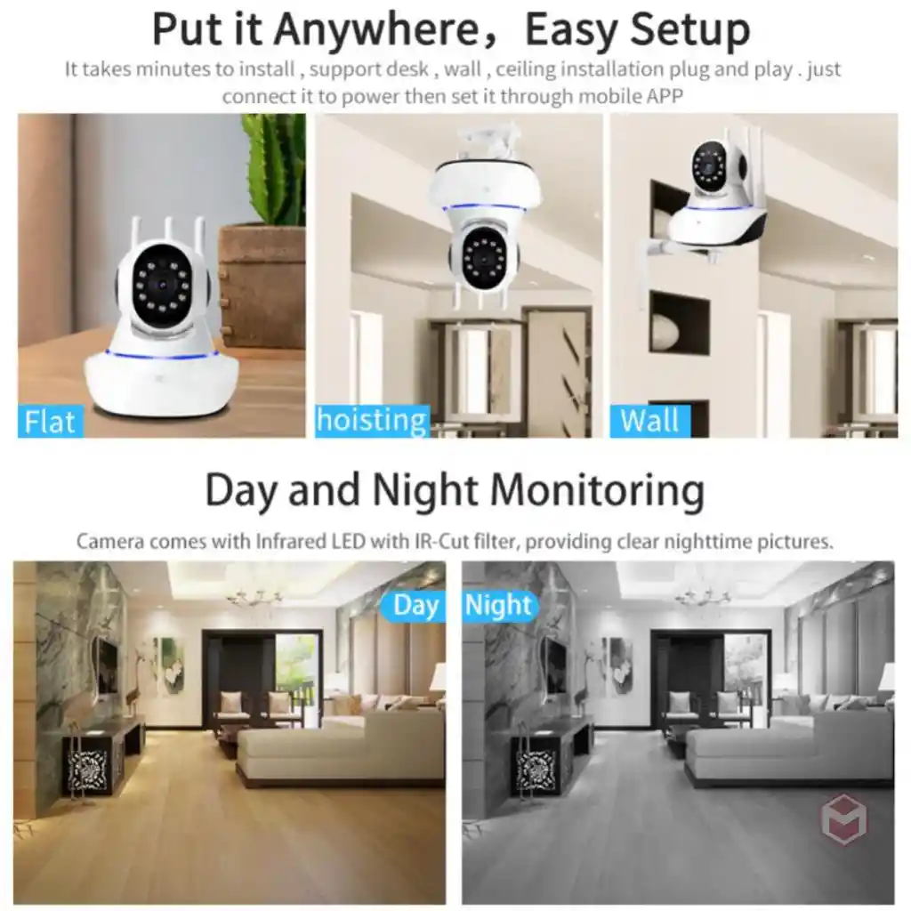 Camara Robotica Inalambrica Wifi Inteligente Bebe 3 Antenas V380