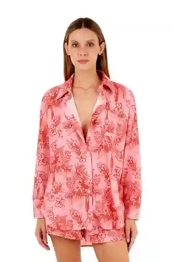 Camisa Manga Larga Florence Estampado Tropical Rosado S Mercedes Campuzano