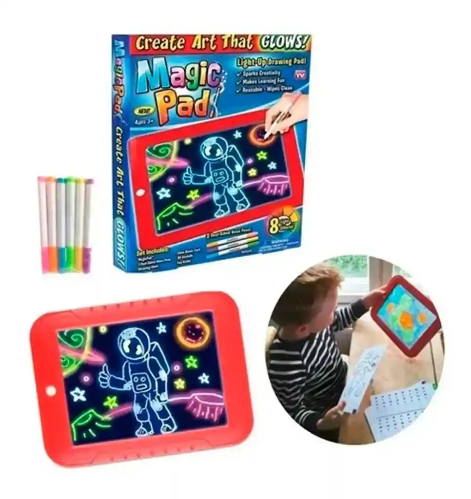 Tableta De Dibujo Con Luz Led Magic Pad+ 6 Marcadores Gratis