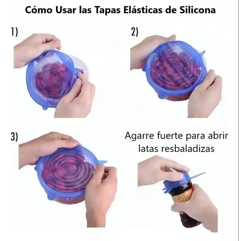 Tapas Elasticas En Silicona De Cocina X6 Reutilizables