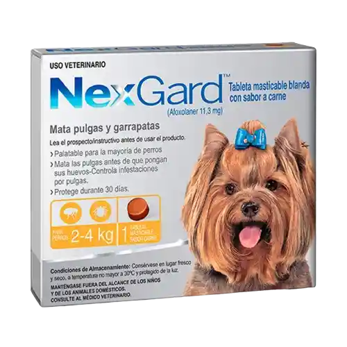 (2) Nexgard S ( 2 - 4 Kg) Naranja, Gratis Pañitos Hum. X 50 Unids.