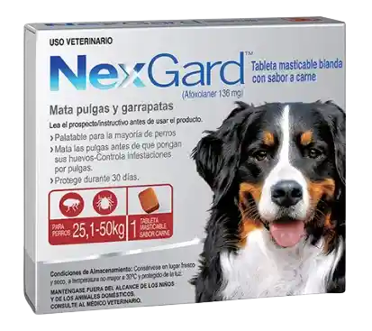 (2) Nexgard Xl (25.1 - 50 Kg) Rojo, Gratis Pañitos Hum. X 50 Unids.