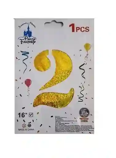 Numero 2 Inflable Metalizado Dorado Escarchado 16"-18" 43 Cm