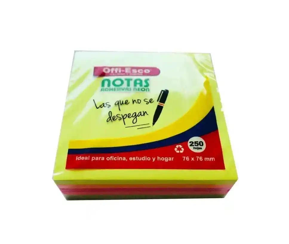 Notas Adhesivas Post-it Neon Multicolor 250 Hojas 76 X 76 Mm Oe-374