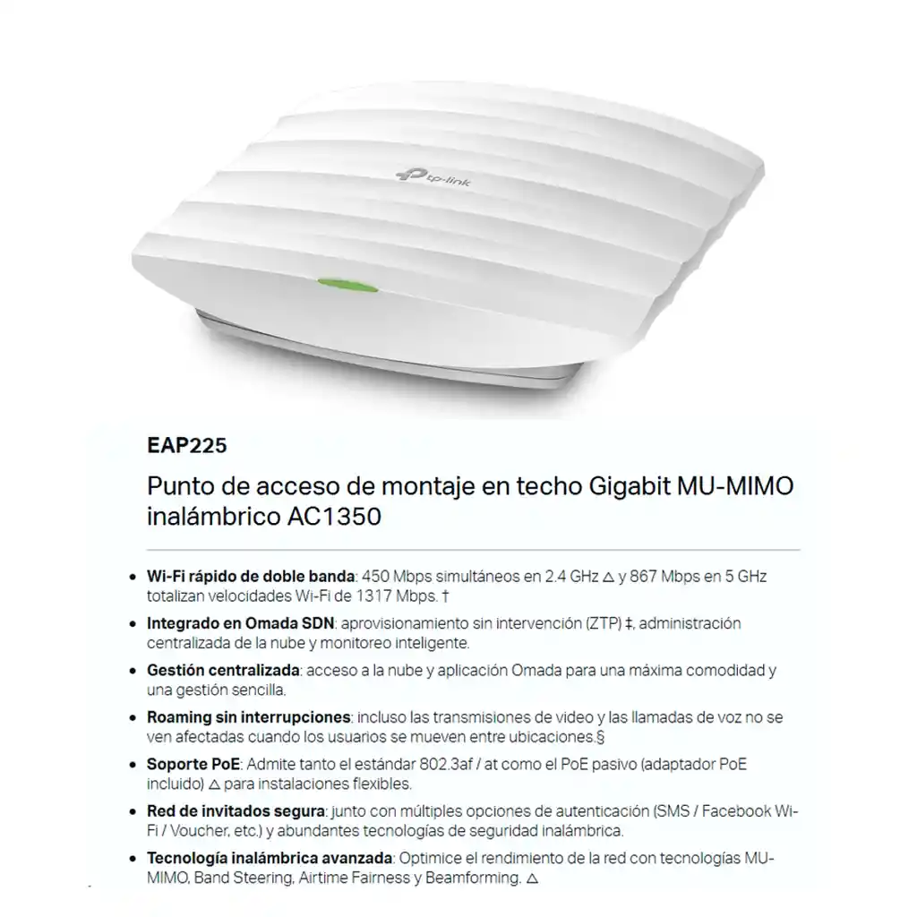 Access Point De Techo Wifi Gigabit Ac1350 Tp-link Eap225