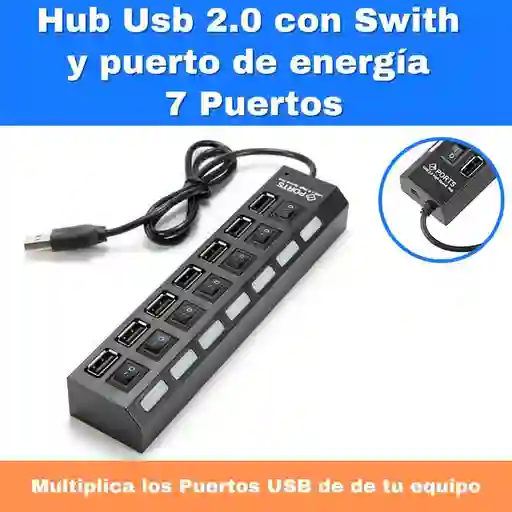 Hub Usb 7 Puertos 2.0 480 Mbps Con Interruptor De Encendido Concentrador