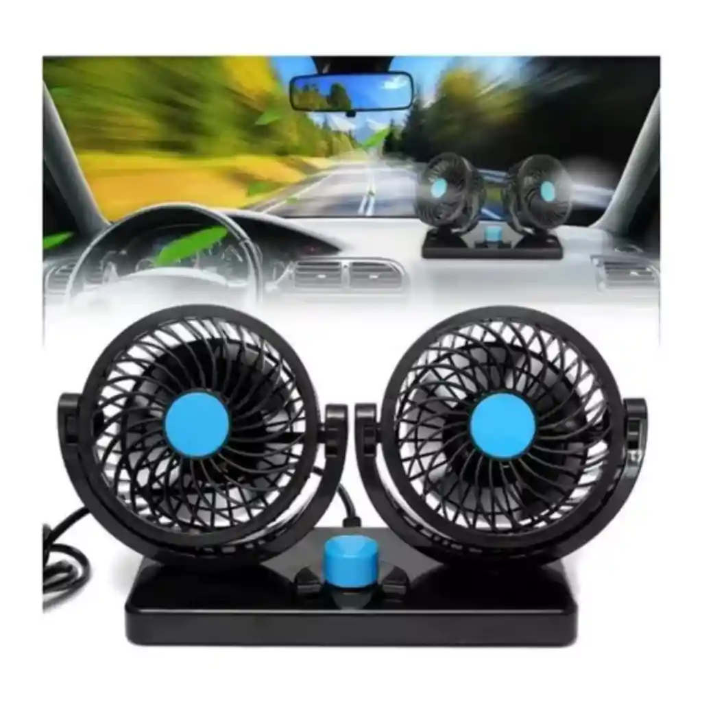 Ventilador Doble Para Carro Interior Usb 360° 2 Velocidades