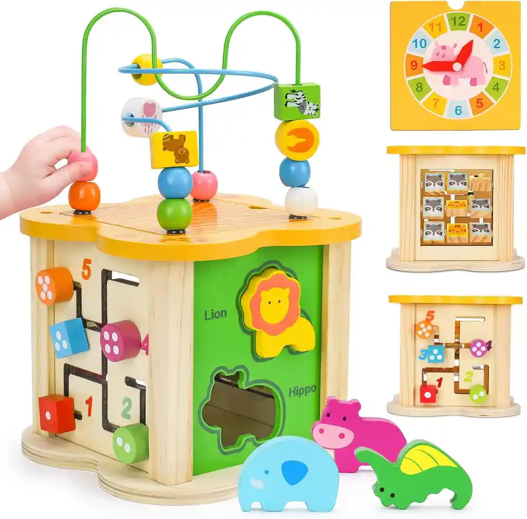 Cubo Laberinto 3d Didáctico Madera Reloj Montessori