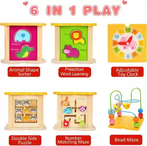 Cubo Laberinto 3d Didáctico Madera Reloj Montessori
