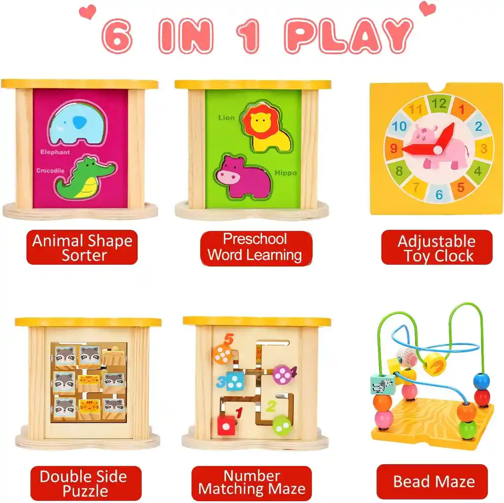 Cubo Laberinto 3d Didáctico Madera Reloj Montessori