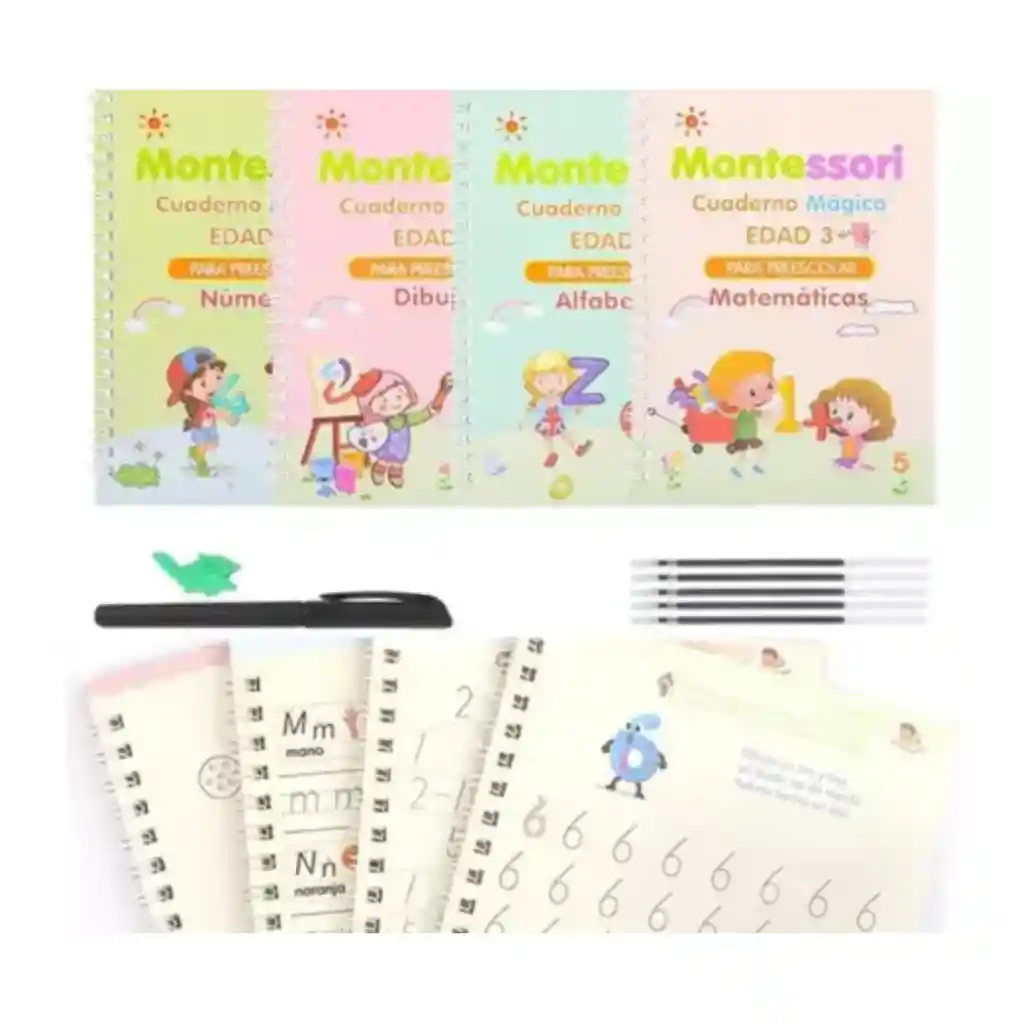 Set Cuadernos Mágicos Reutilizables Caligrafía X4pcs Español