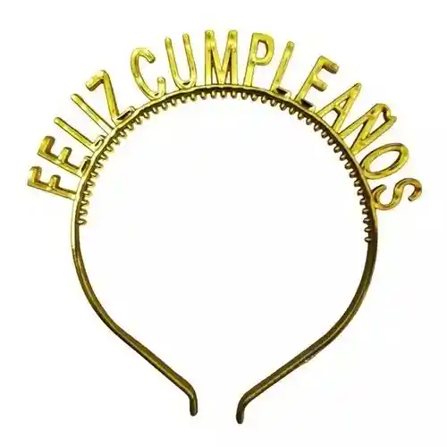 Diadema Vincha Feliz Cumpleaños Dorada
