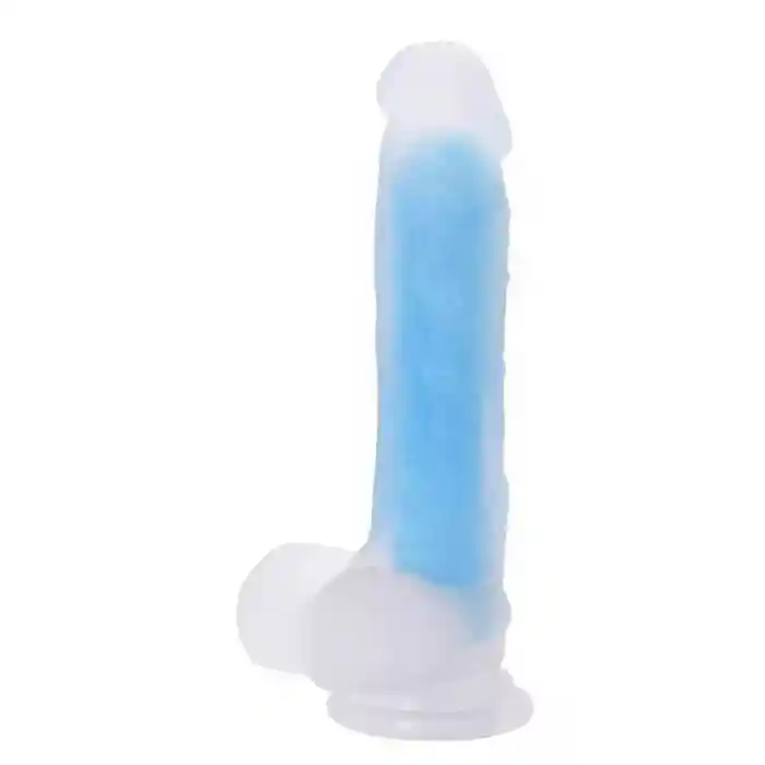 Dildo Consolador Realista Luminoso Brilla Con Luz Neon En La Oscuridad 18.5 Cm + Lubricante Intimo Neutro 30 Ml Sex Love