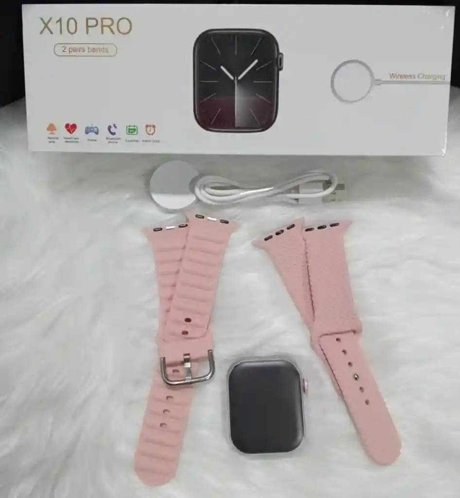 Reloj Inteligente Smartwatch X10 Pro + 2 Correas Rosa Oro Carga Inalambrica