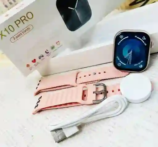 Reloj Inteligente Smartwatch X10 Pro + 2 Correas Rosa Oro Carga Inalambrica