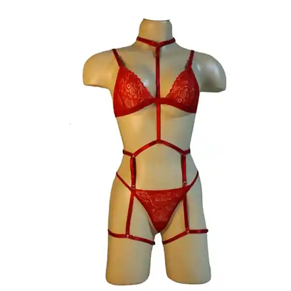 Conjunto En Encaje Seductor Rojo