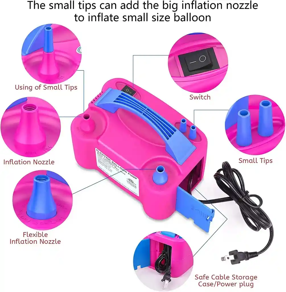 Inflador De Globos Electrico 600 Watts Doble Boquilla Bombas 110v
