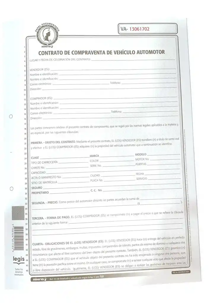 Contrato De Compra Y Venta Vehiculo Minerva Ref 5508