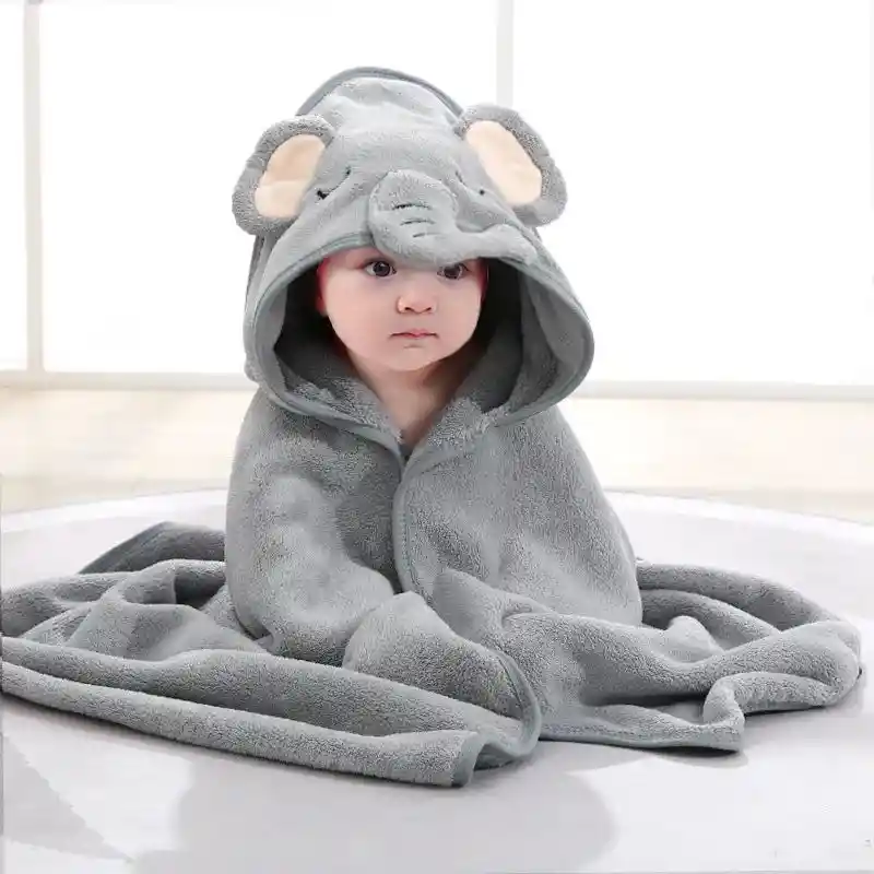 Toalla Manta Cobija Gris Bebe Niños Suave Con Capota Multiusos