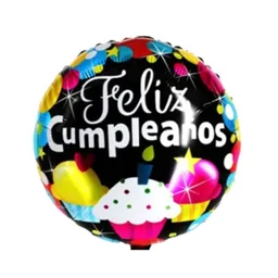 Globo Metalizado Redondo Feliz Cumpleaños Cupcake Multicolor 45 Cm (18" )