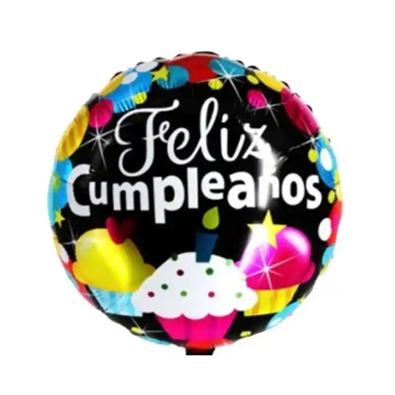 Globo Metalizado Redondo Feliz Cumpleaños Cupcake Multicolor 45 Cm (18" )