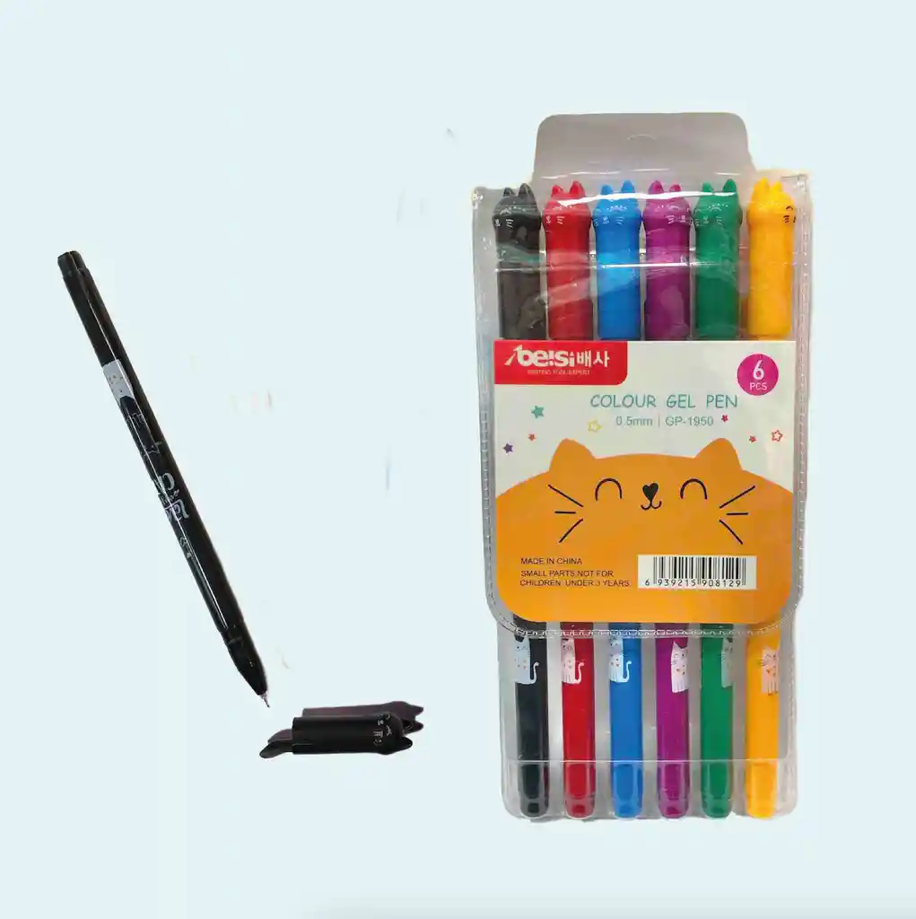 Esfero Gato Tinta Gel Colores X 6