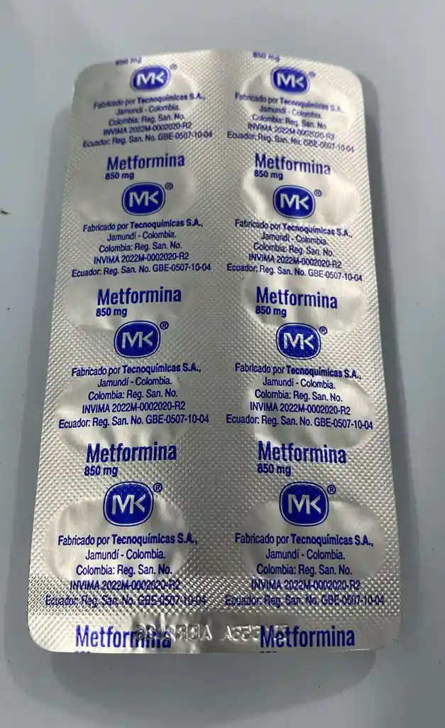 Metformina 850mg Por 10 Tabletas Mk.