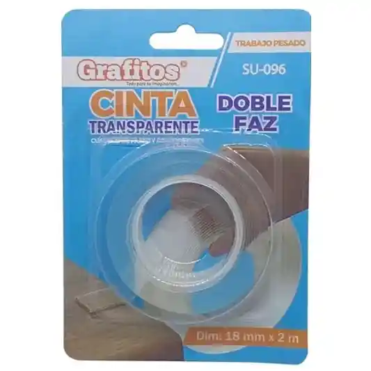 Cinta Doble Faz Transparente De 18mm X 2 Metros Trabajo Pesado