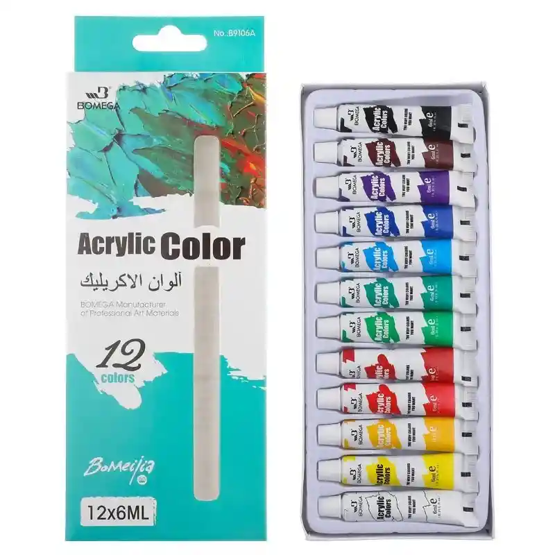 Pintura Acrílica Acrylic Color Bomega Caja X 12 Colores 12 Ml C/u