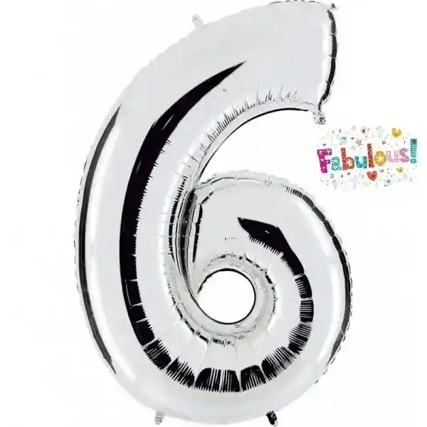 Numero 6 Inflable 16"-18" 43 Cms Plateado