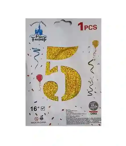 Numero 5 Inflable Metalizado Dorado Escarchado 16"-18" 43 Cm