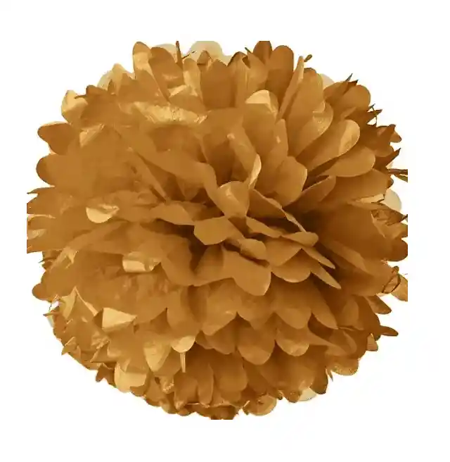 Pompon De Papel Seda Para Fiesta 33 Cm Dorado Navidad