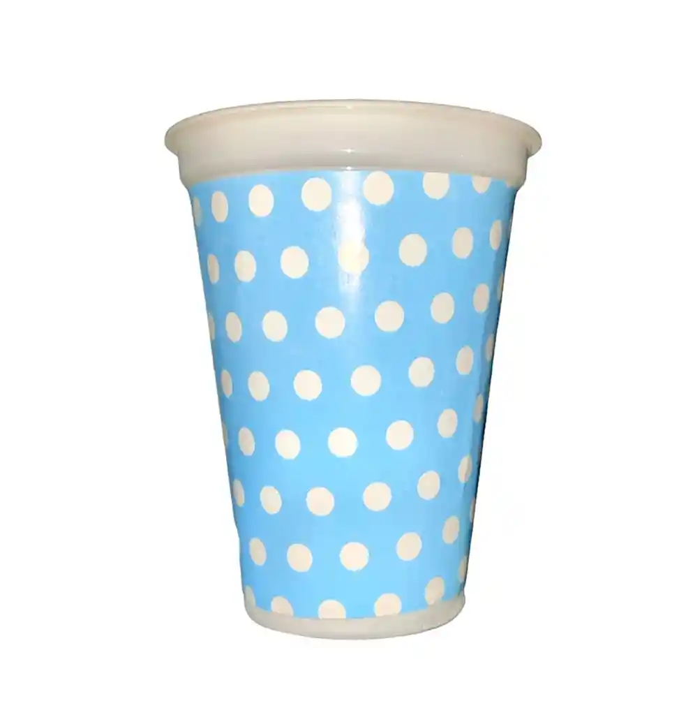 Vaso Desechable Plastico Azul Claro Puntos Blancos 6 Oz X 12